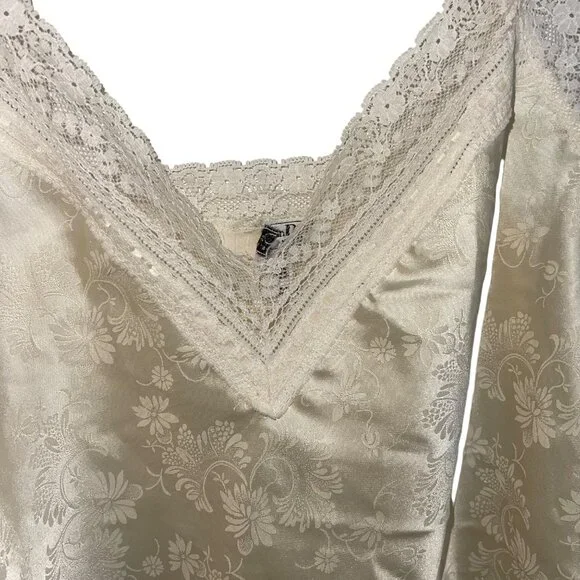 Christian Dior Vintage Womens Top Size Small Cream Camisole Embossed Satin Lace - Picture 4 of 9
